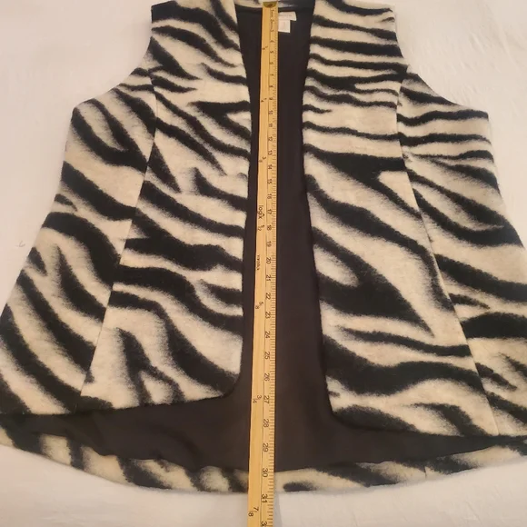 CHICO'S Black Cream Zebra Print Wool‎ Blend Open Front Vest   Women's Size XL - Picture 7 of 11